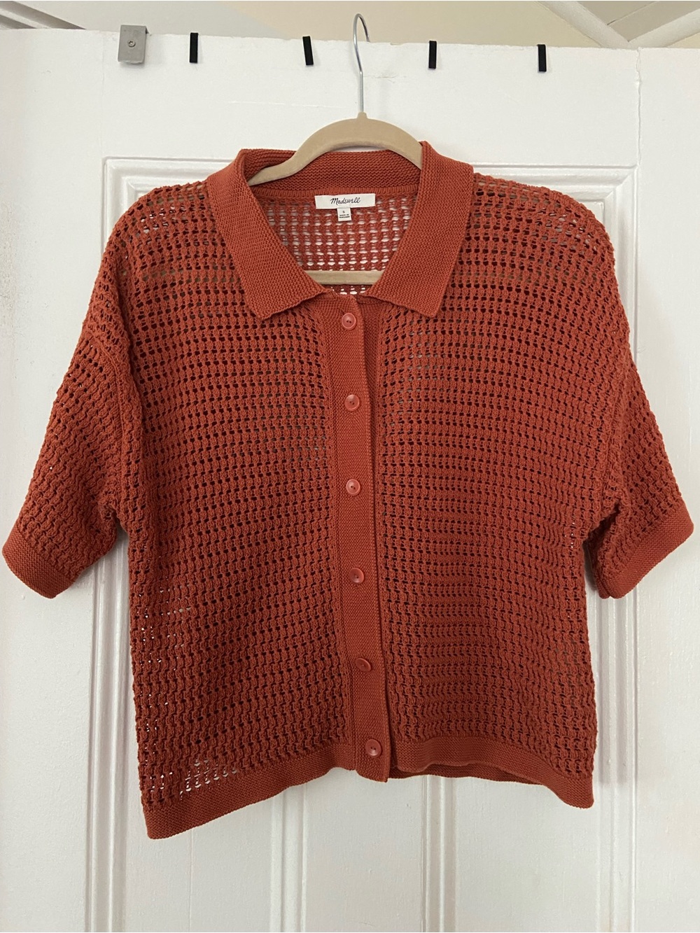 Madewell Rust Orange Open-Knit Button Front Polo